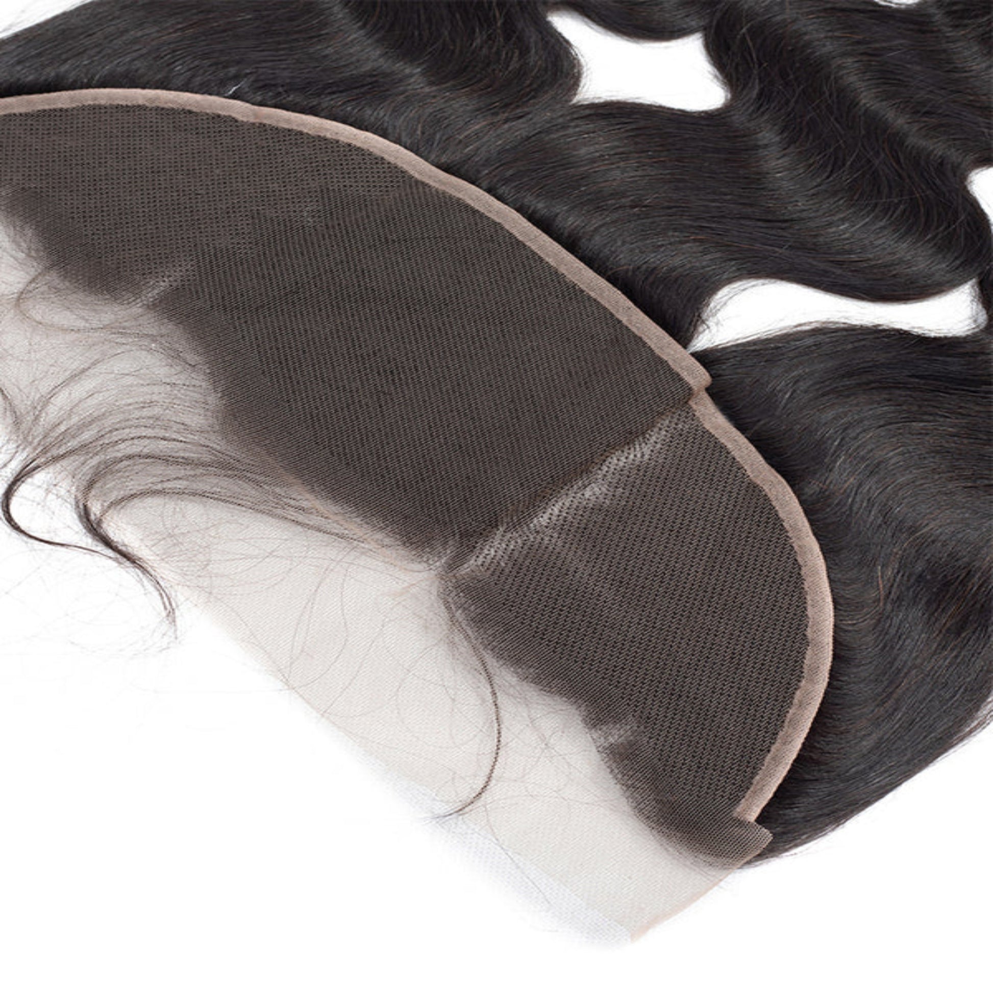 Hair extension with a lace front on a white background