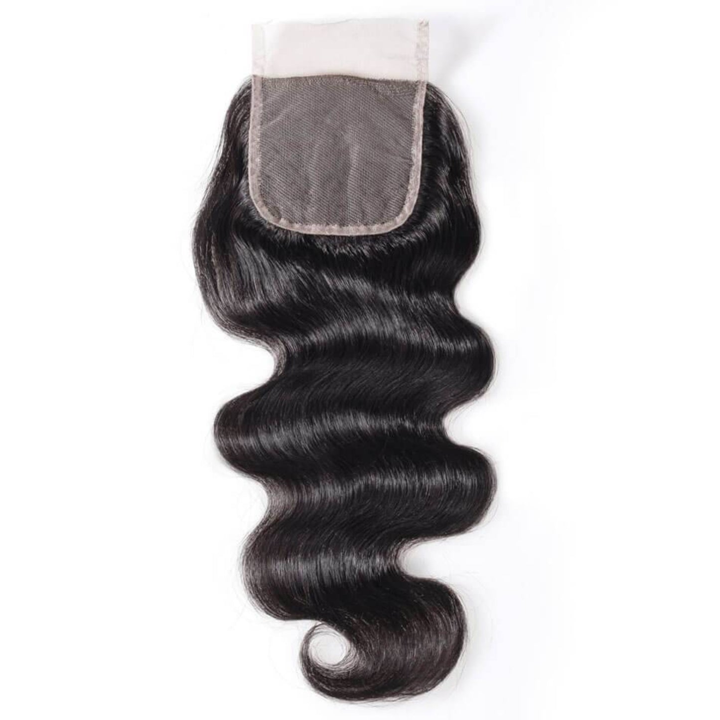 Body wave hair extension with a lace closure on a white background