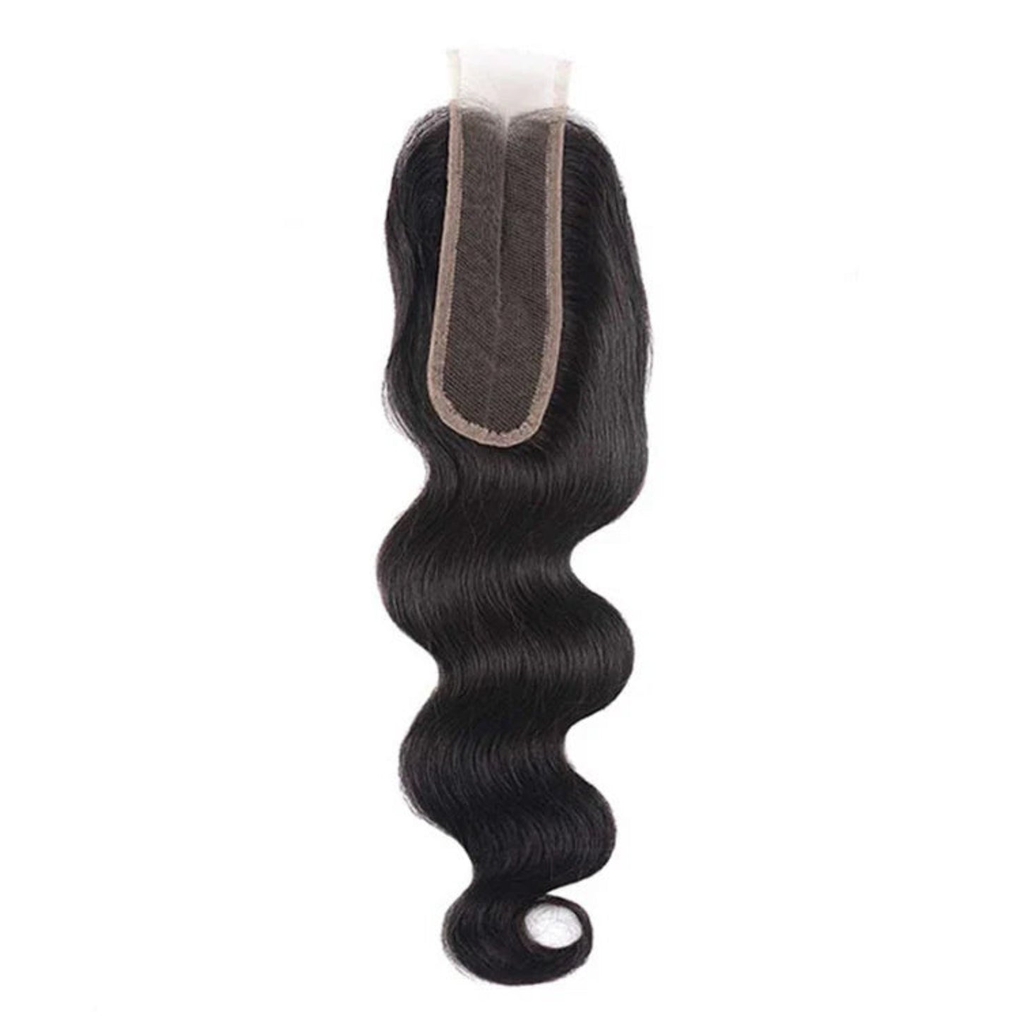 Black hair bundle with a lace closure on a white background