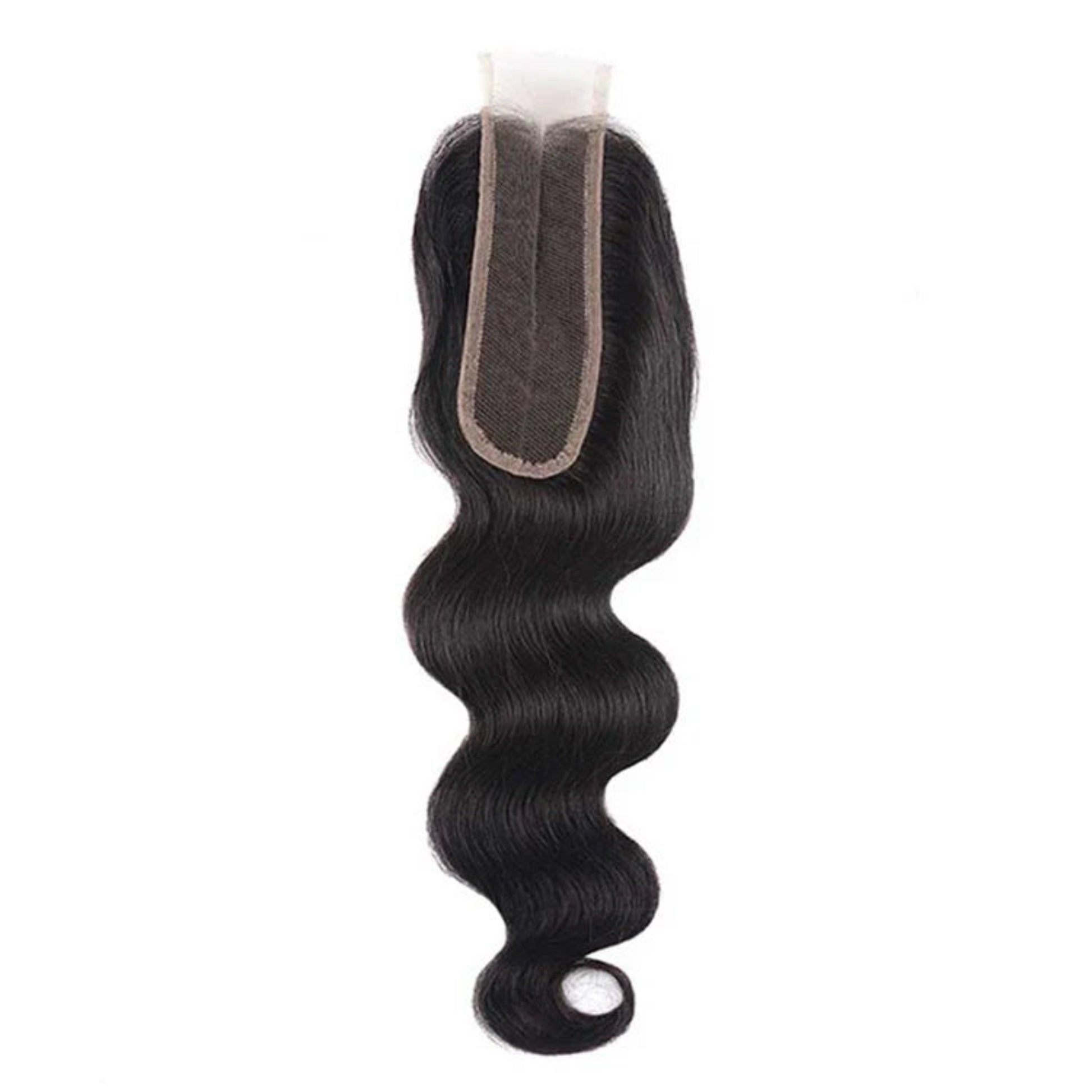 Black hair bundle with a lace closure on a white background