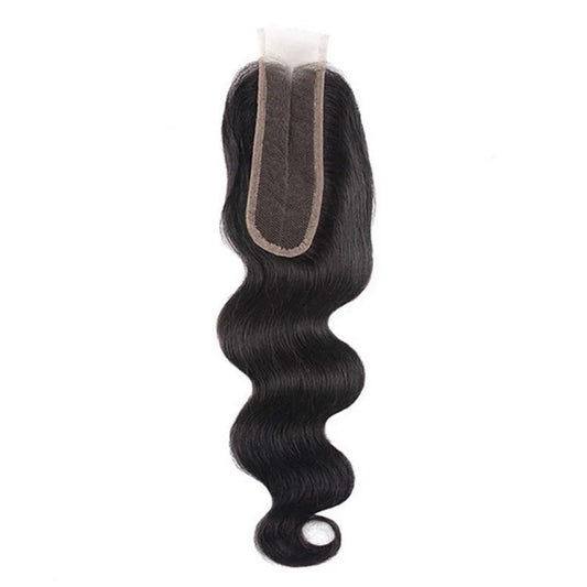 Black hair bundle with a lace closure on a white background